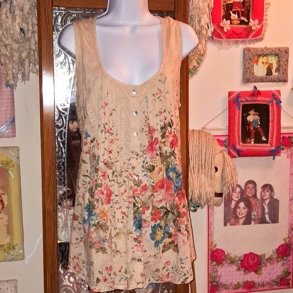 Stunning,American Rag,Blue & Orange,Floral,Eyelet,Button Down,Smock Top/Tie Belt - Picture 1 of 17